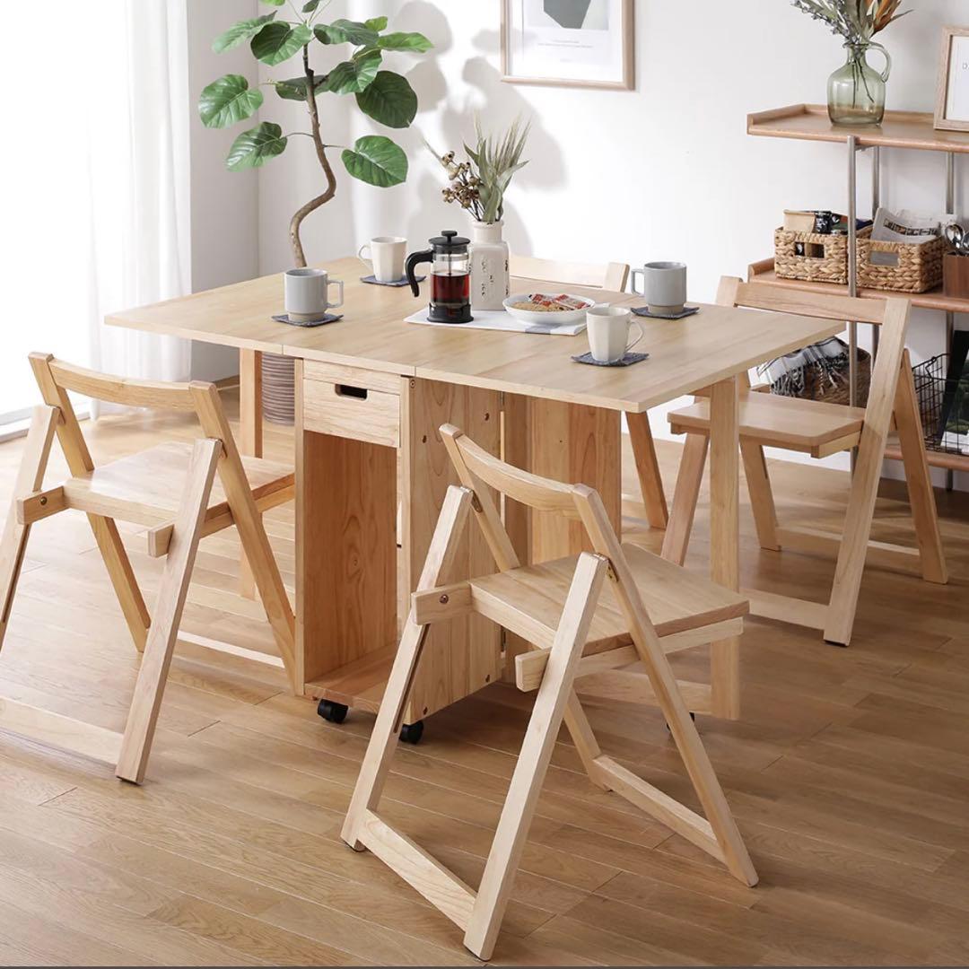 引き取り限定　愛知県　木製 折りたたみダイニング 5点セット
