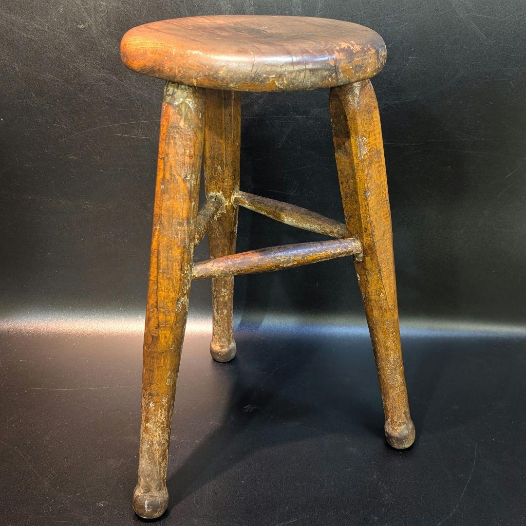 木製スツール 丸椅子 無垢材 三脚 昭和レトロ ヴィンテージ アンティーク 骨董