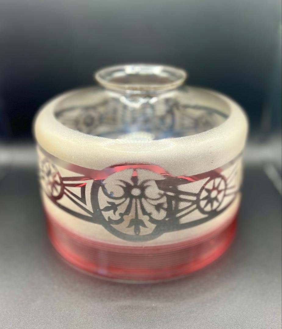 赤糸巻き電笠　スリガラス透かし模様　大正ロマン　洋館　ウランガラス　アンティーク