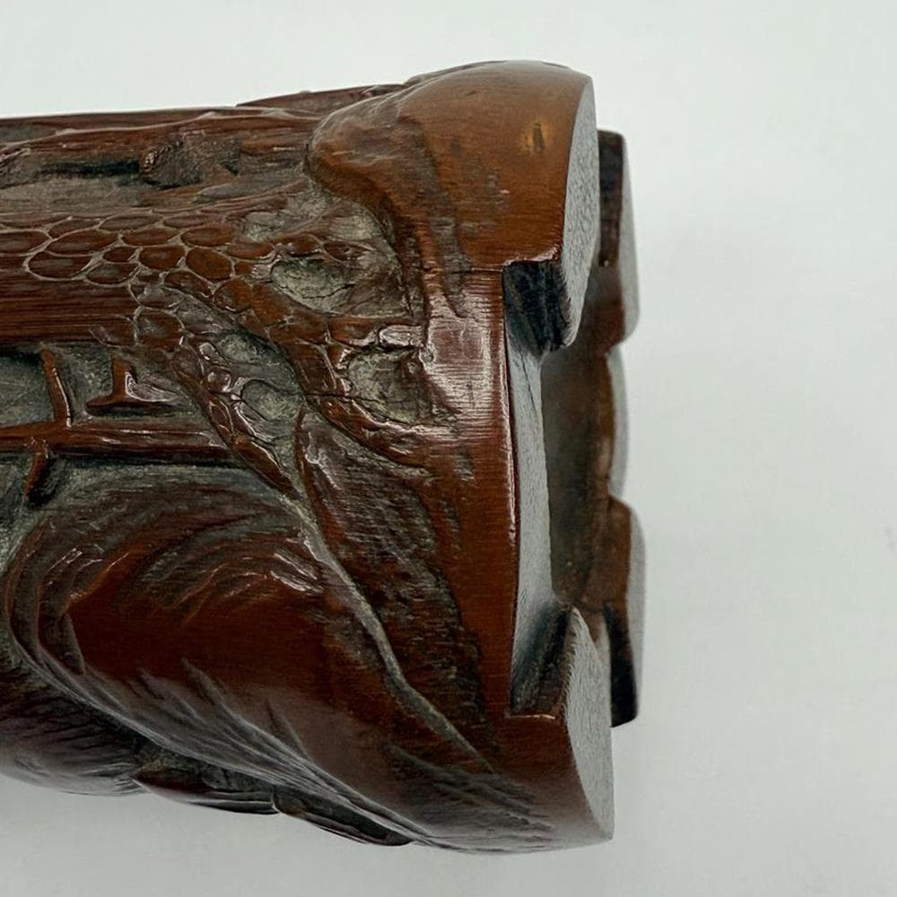 【竹】　★ 竹木 唐竹彫送別図筆筒 ★　清朝期　松樹 人物 彫刻文様　文房珍玩