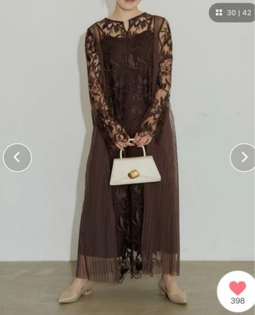 未使用　リルアー　ブラウン レース装飾 ロングドレス