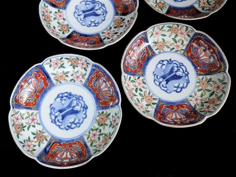 大聖寺伊万里　金襴手　桜に払子の図　４寸半皿　４枚　C351AS-AFf