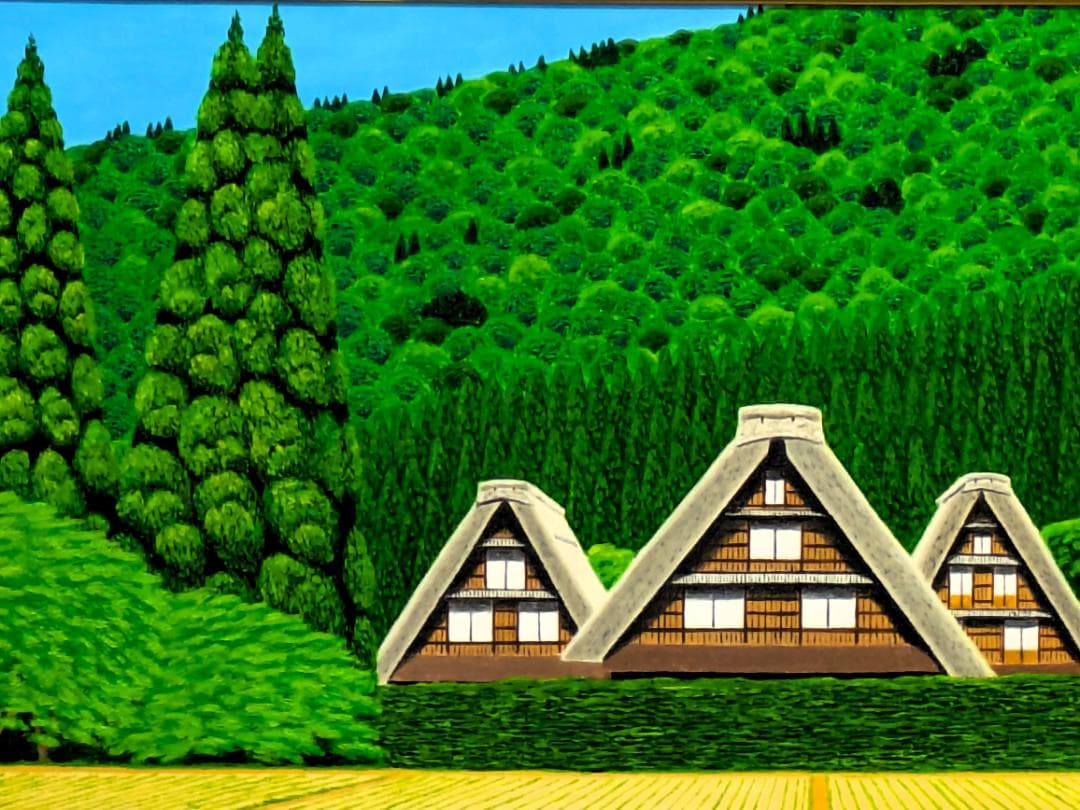 ★春の白川郷・肉筆油彩画・F6キャンバス