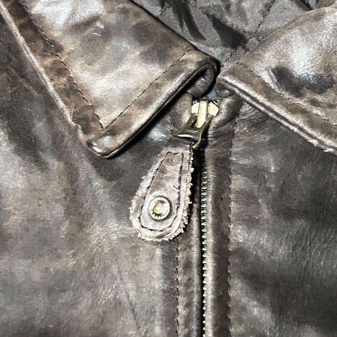 ヴィンテージ オイルドレザー ジャケット 3XL 大きいサイズ ブラウン 牛革