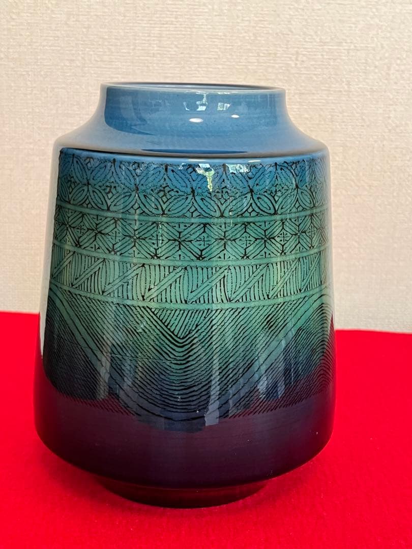 柳雨軒 三代 人間国宝 徳田八十吉（正彦銘） 碧明釉 小紋壺 管理T193