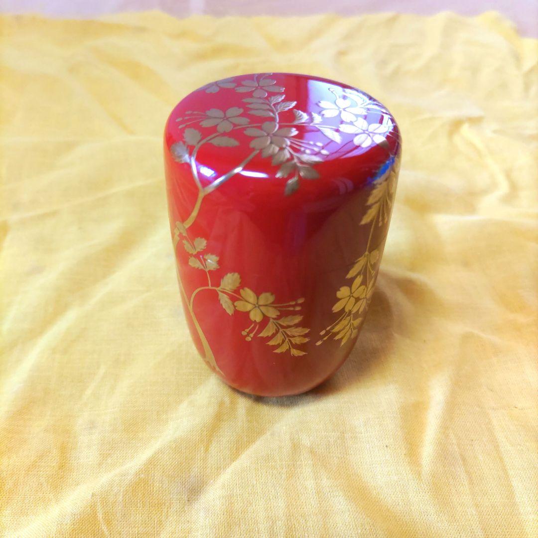 茶道具 棗 朱色 金模様