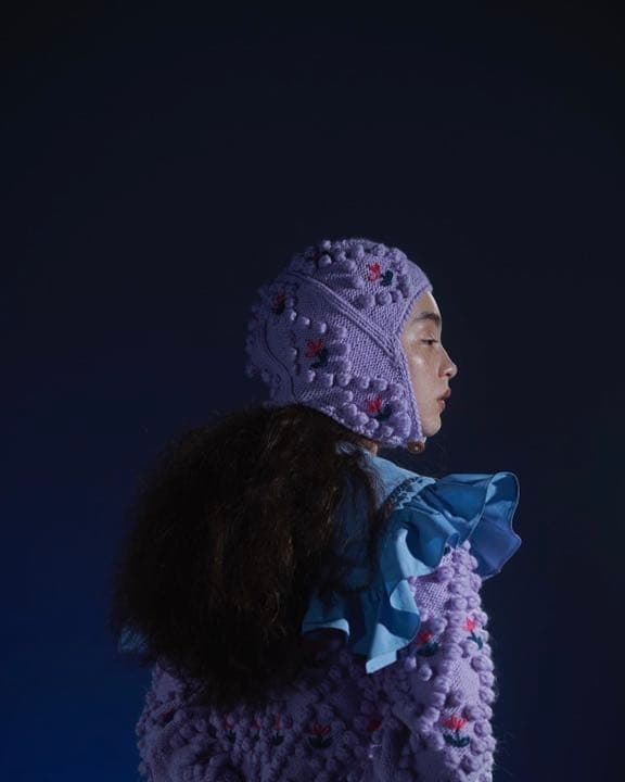 SIIILON 花柄刺繍 ニット帽　パープル