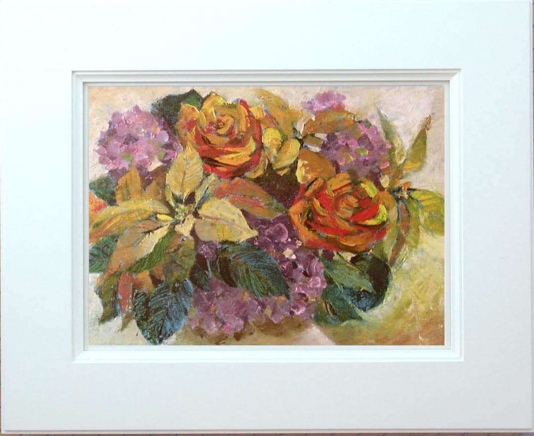 油絵 菅家令子 絵 絵画 インテリア 額付 (白）uF6-110202　花