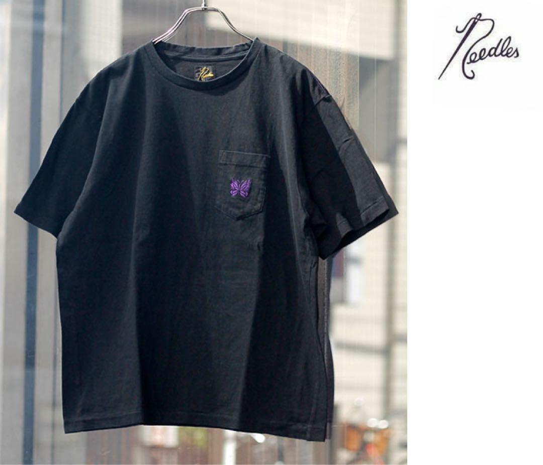 新品　needles パピヨン　刺繍　ポケット　Tシャツ　ブラック　S