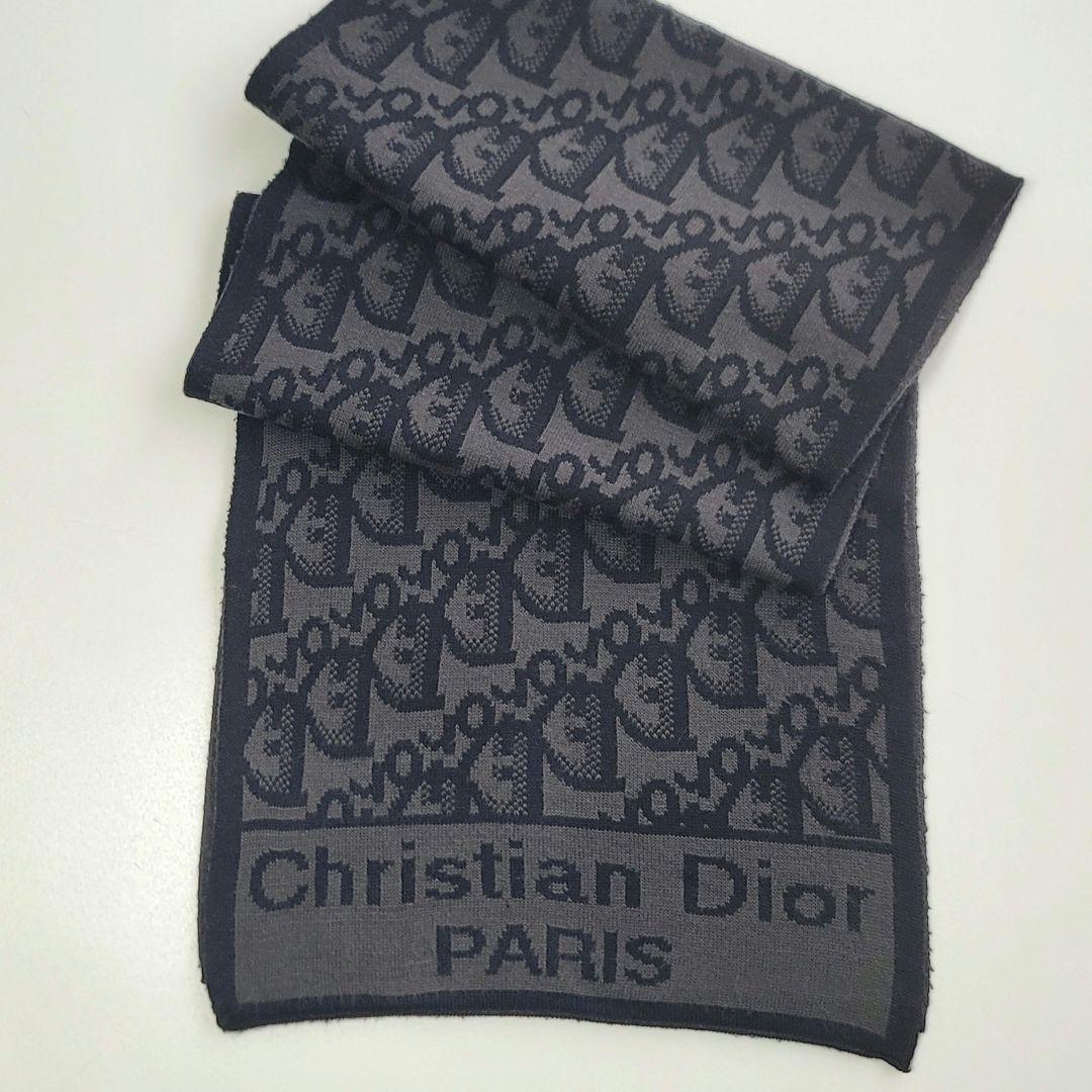 クリスチャンディオール　マフラー　トロッター柄　ウール　ロゴ　ブラック　グレー