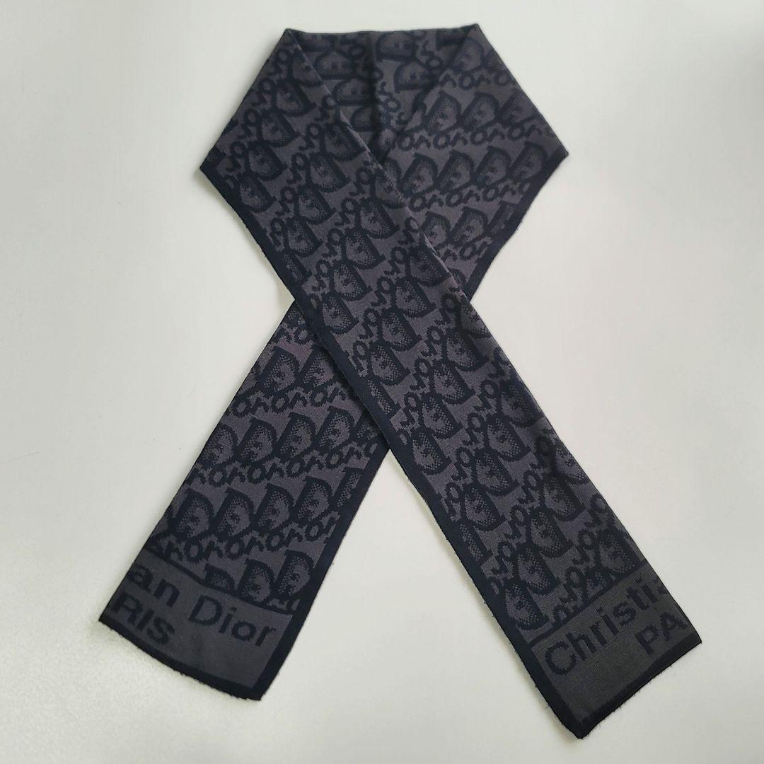 クリスチャンディオール　マフラー　トロッター柄　ウール　ロゴ　ブラック　グレー