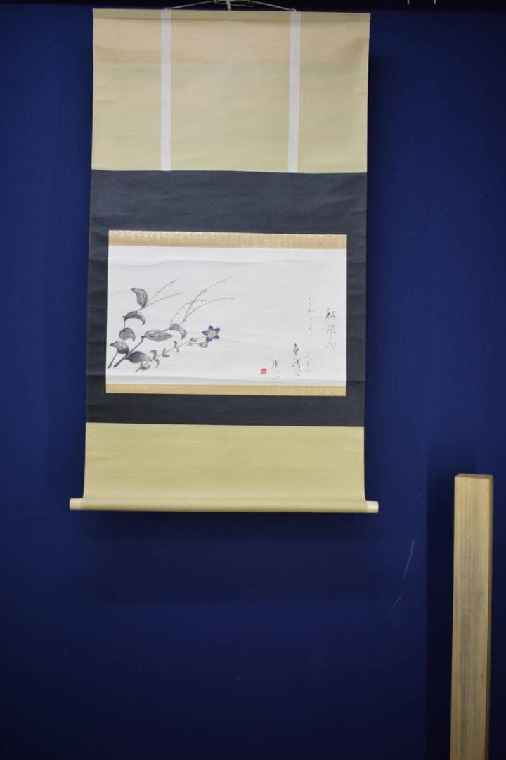 不詳/作者不詳/桔梗画賛/秋風や・・・/横物/花/布袋屋掛軸HK-34