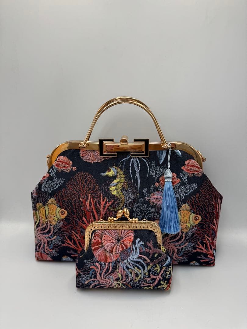【ハンドメイド】がま口バッグ　海底の世界 2点セット　#506