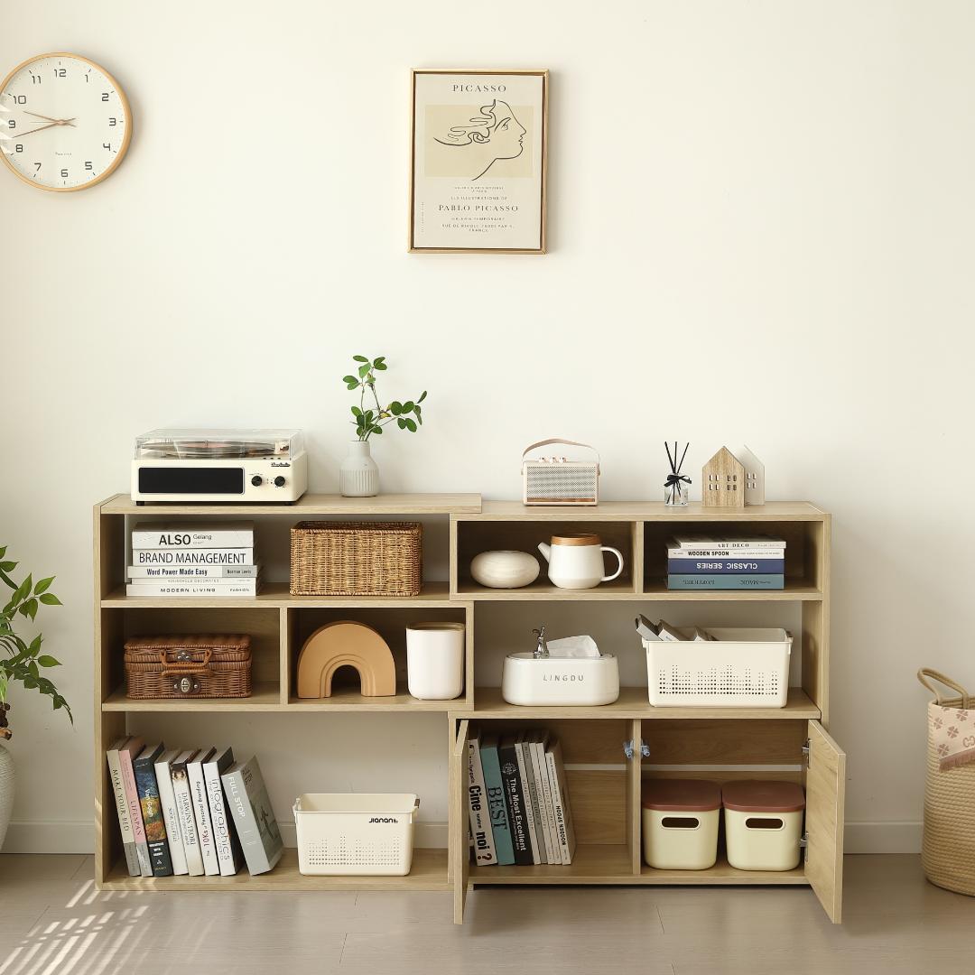 超人気！伸縮ラック オープンシェルフ サイドボード リビング収納 幅80～158