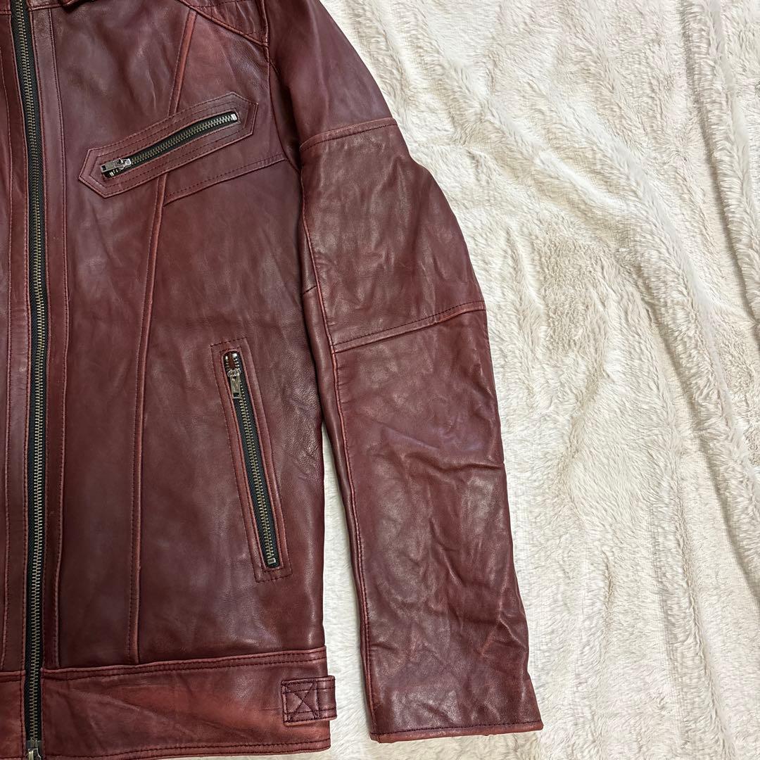 JACKROSE ライダース ジャケット シングル レザー L ボルドー ワイン