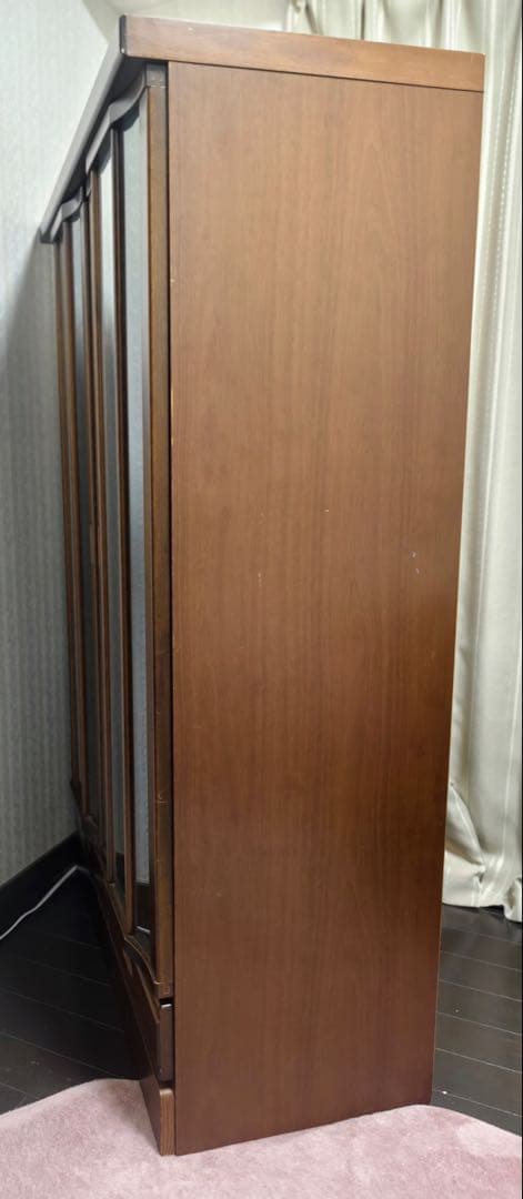 ダークブラウン 木製 キャビネット ガラス扉付き　87.5×45.5×145
