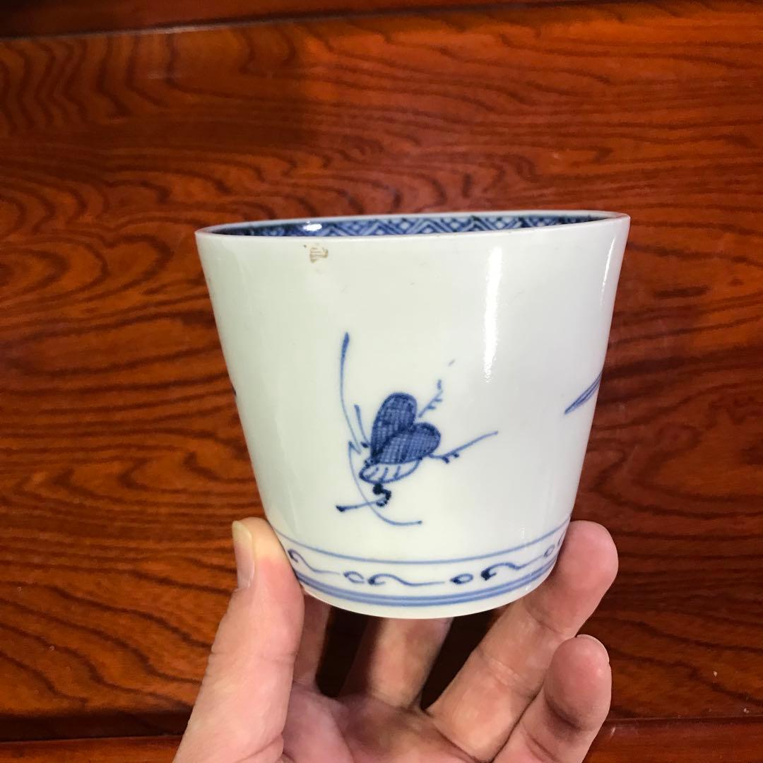蕎麦猪口　古伊万里　染付　鍋島　鈴虫　昆虫文　大振り　くらわんか