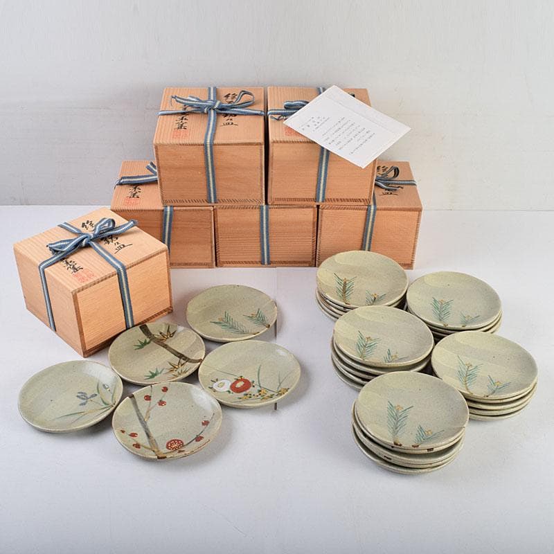 和食器　茶懐石　幸兵衛窯　絵変　銘々皿　五客　共箱　6点まとめて　V　8932A