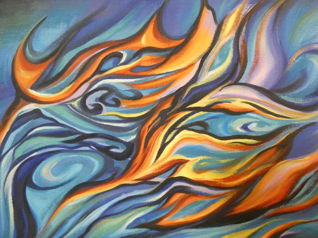 静物画　油絵　岡本太郎　炎上　F6　額付き　手描き　肉筆