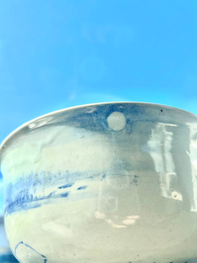 値下げ　明治期犬山焼　吉野吉介作　山本石叟絵と書　染付