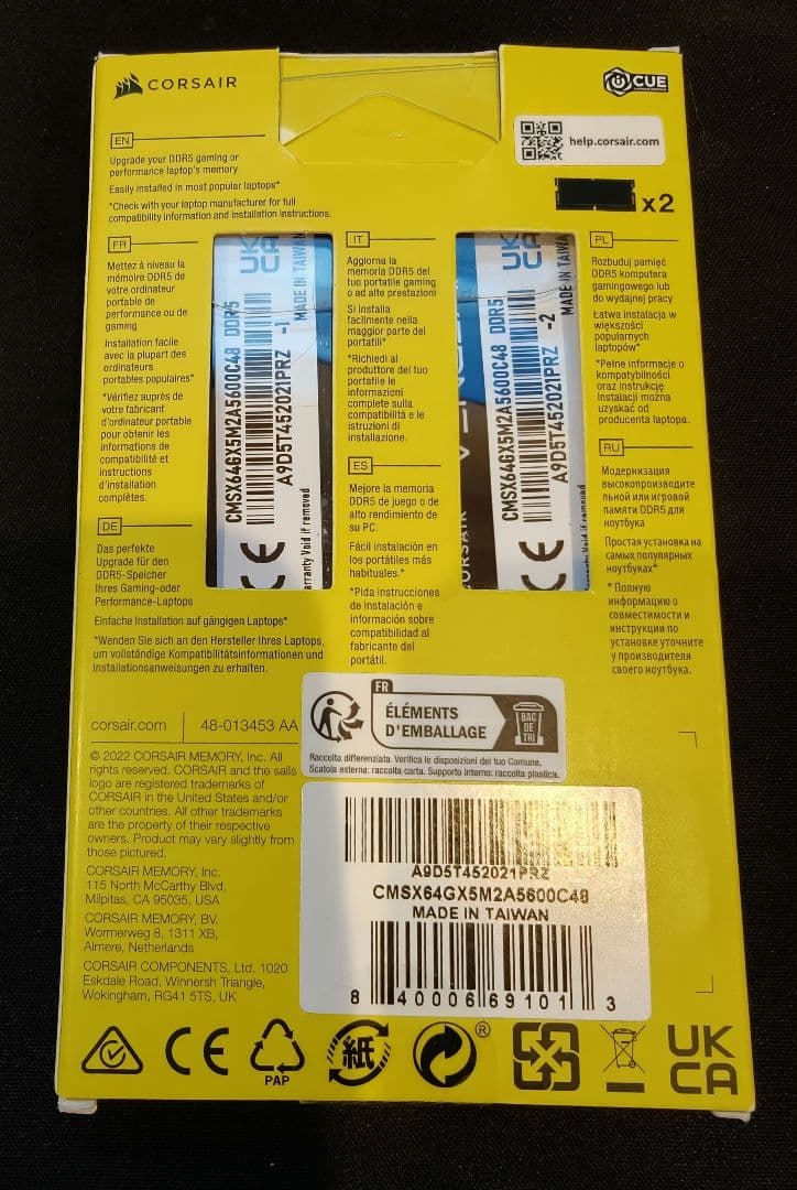 CORSAIR DDR5 計64GB CMSX64GX5M2A5600C48