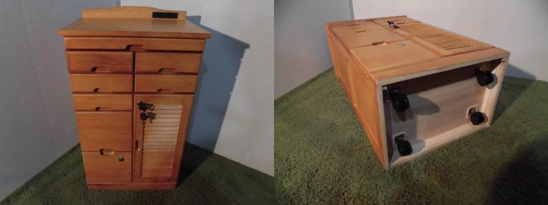 送料無料★新品大容量桐引出いっぱいルーバー扉電話FAX台・キャビネット鍵付