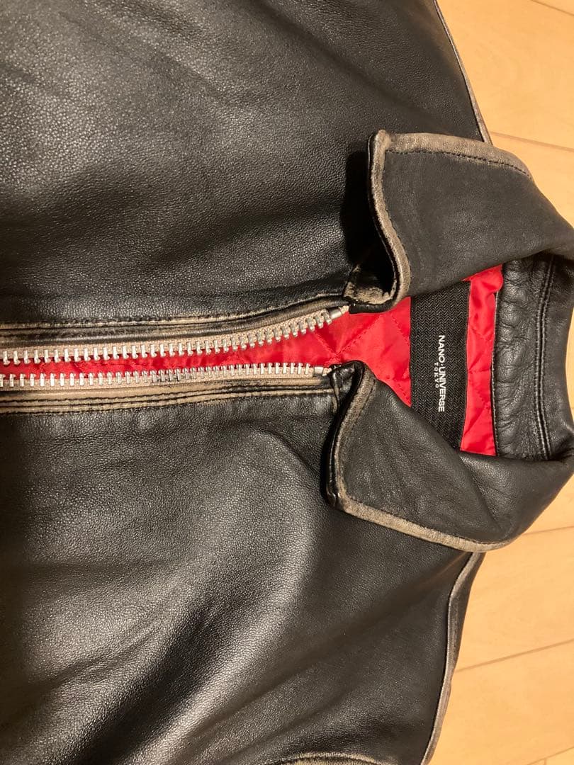 メンズ レザー シングルライダースジャケット 黒 赤裏地