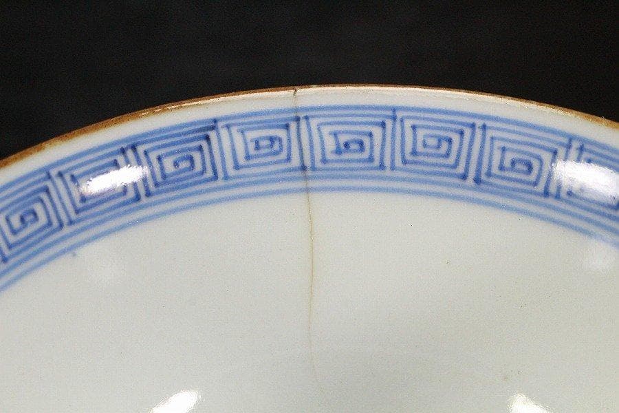 中国美術 倣古 青花 山水人物紋 蓋碗 祥瑞 五件 φ10.5cm 旧家蔵出