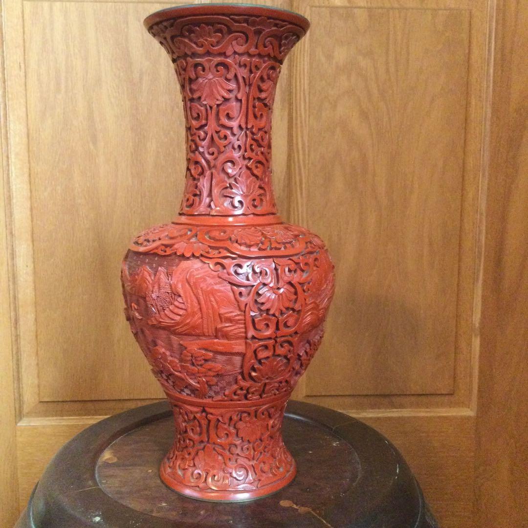 堆朱花瓶、中国製、文化大革命時代