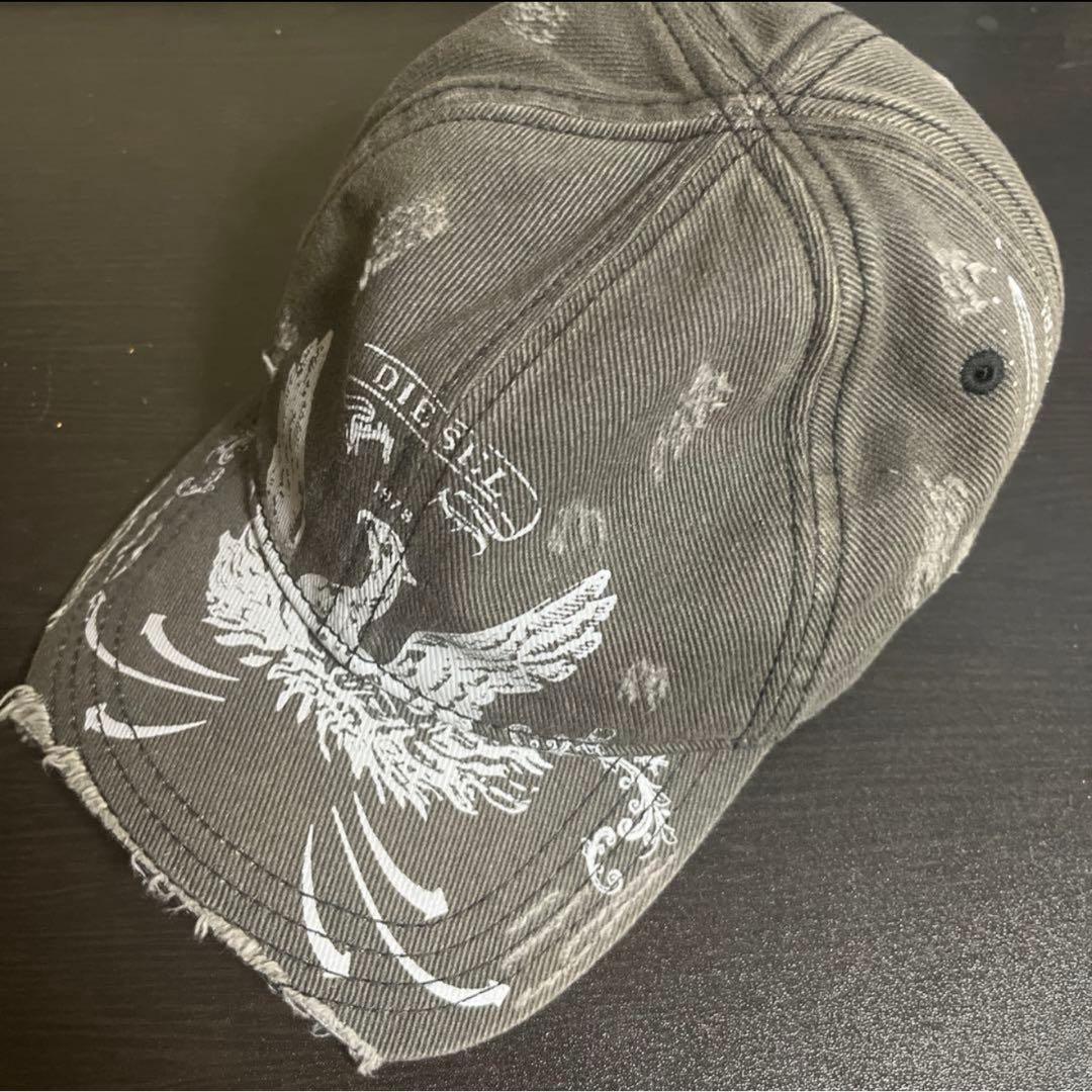 DIESEL グレー プリントキャップ