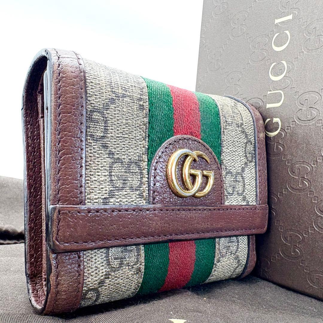 GUCCI　三つ折り財布　PVC　コンパクト　GGマーモント　シェリーライン