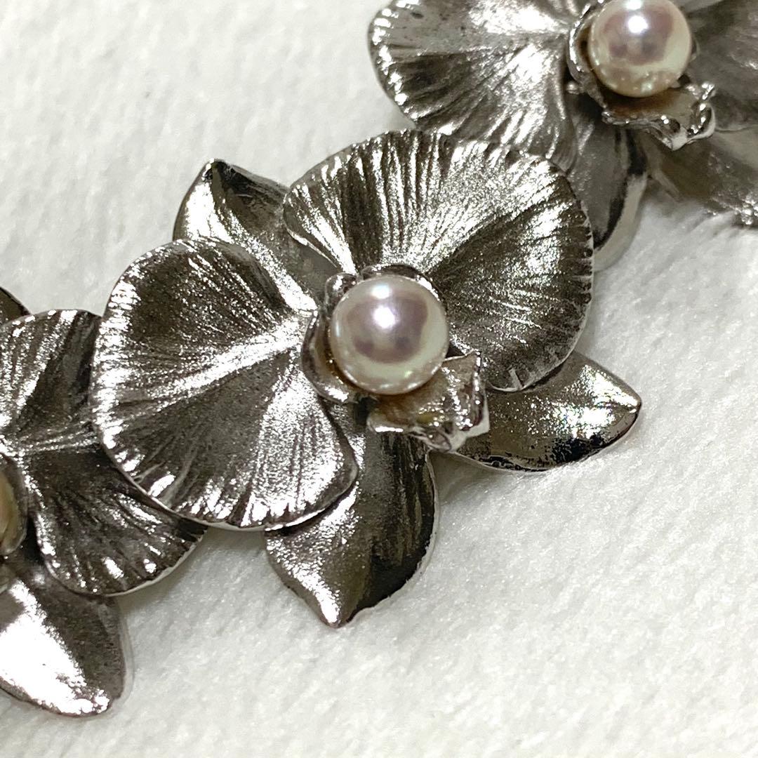 極美品 アコヤ真珠 ピンブローチ 胡蝶蘭 極上 銀細工 SILVER 925