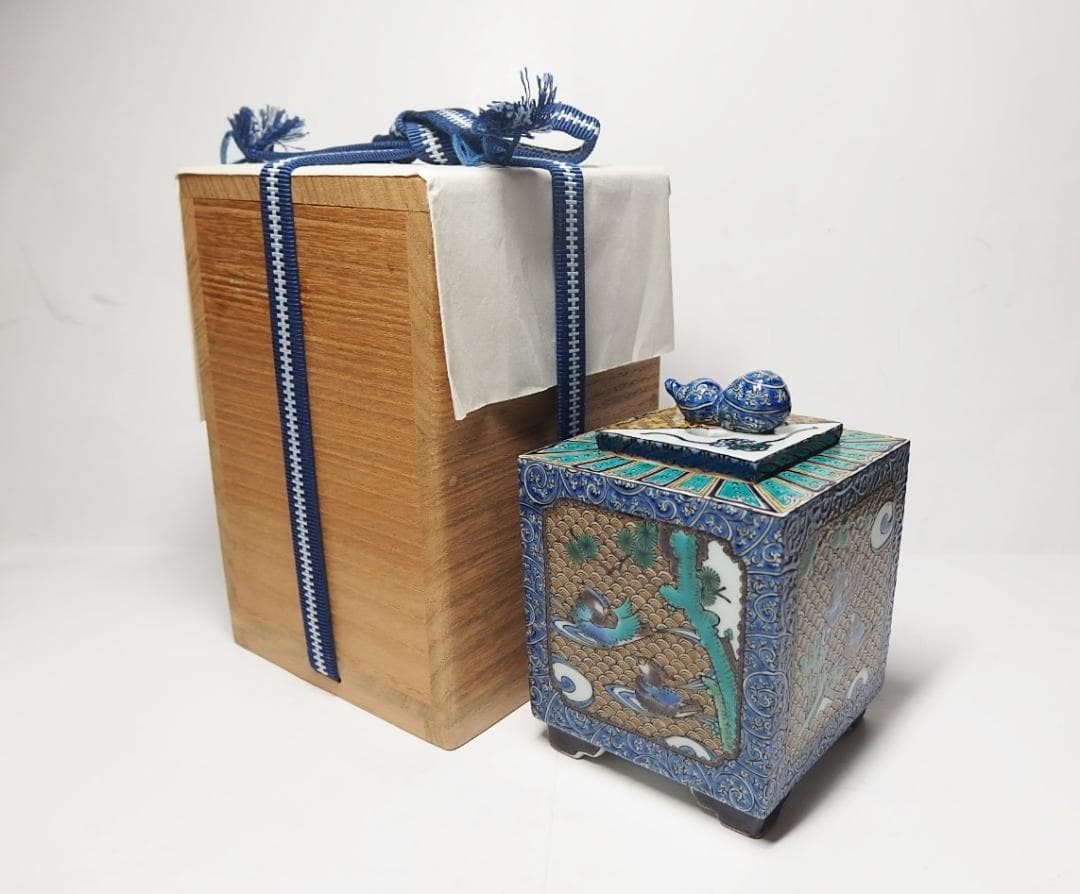福永幾夫作/色絵鴛鴦図香炉/【共箱】/最上作！/美品！