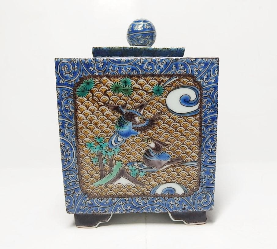 福永幾夫作/色絵鴛鴦図香炉/【共箱】/最上作！/美品！