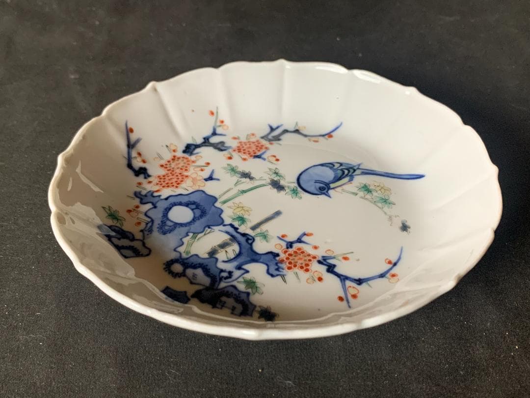 江戸元禄期 柿右衛門 濁手 色絵 梅に鶯 花鳥図 中皿 古伊万里 540