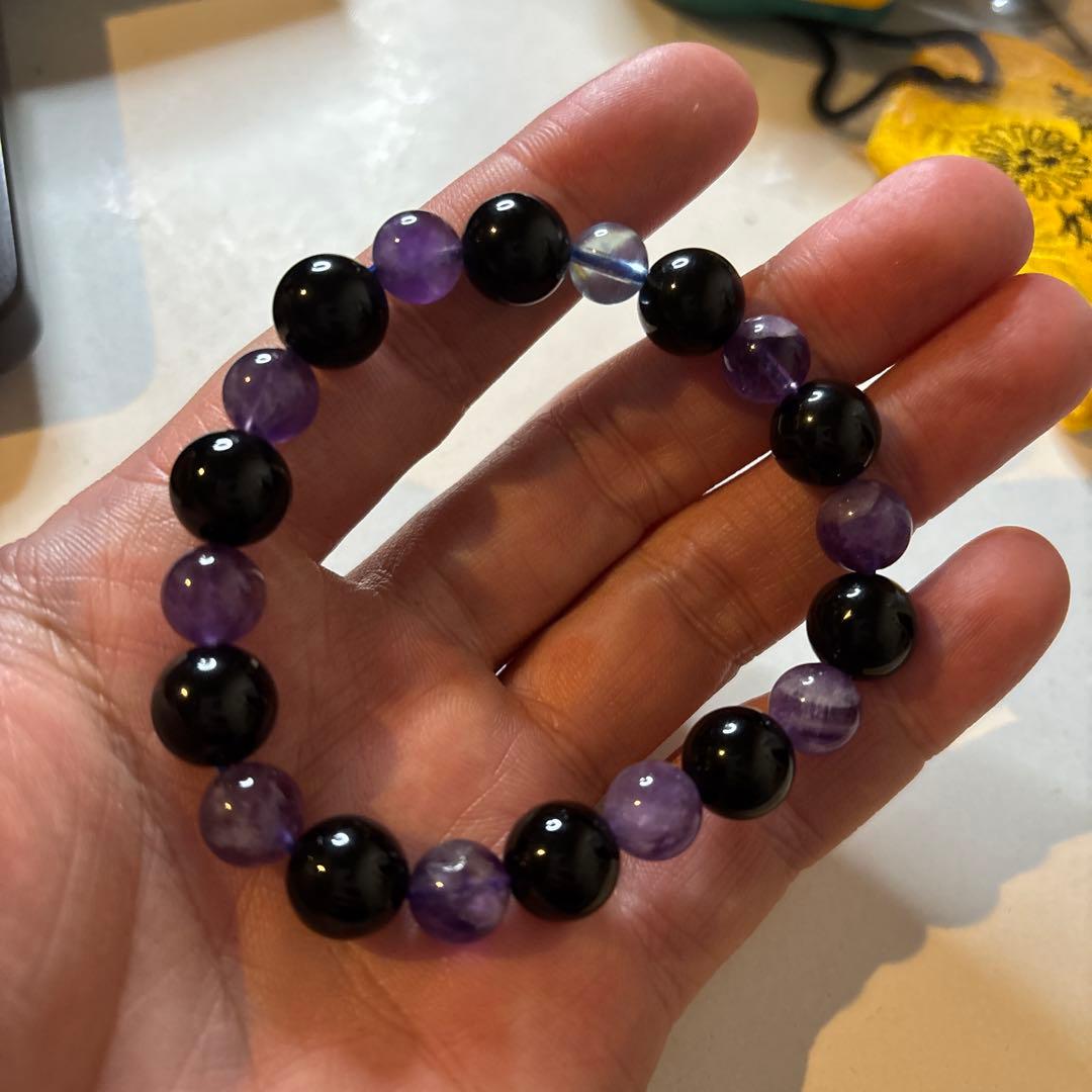 モリオンとアメジストで魔除けが最強化したかも！綺麗！さらにアクアマリンも！