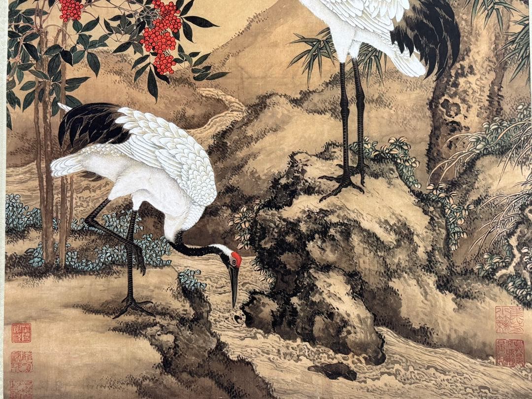 中国　清時代　沈銓 松梅雙鶴図　絹本　原色複製　◇検故宮博物館◇ 一鼎軒0926
