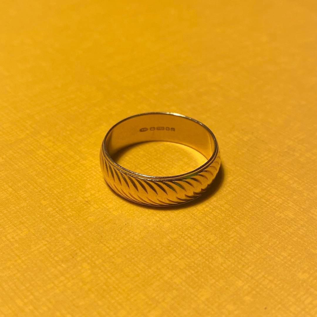 【英国製】1990年製 9金 リング 18号 幾何学柄