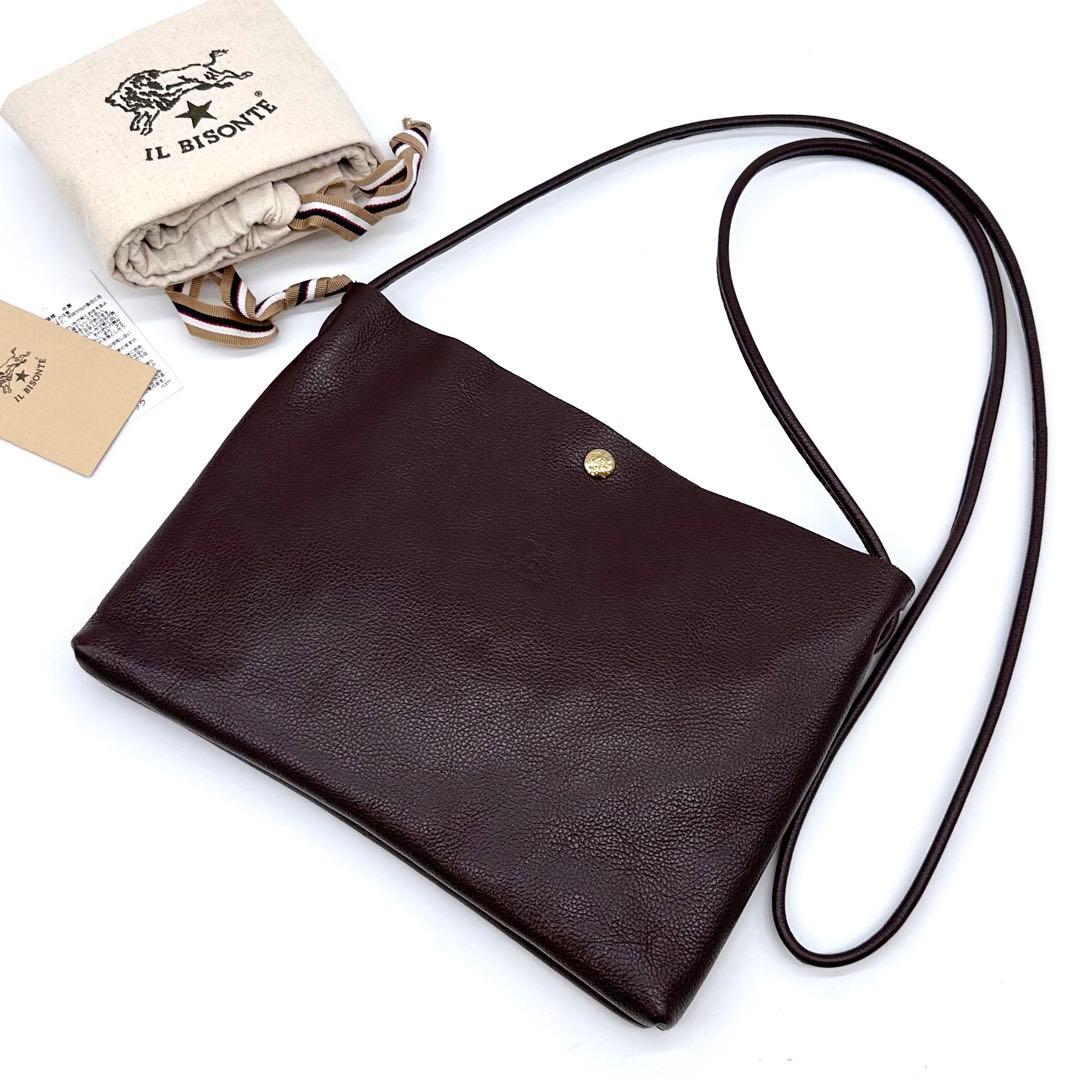 極美品✨ILBISONTE イルビゾンテ クロスボディバッグ 牛革 Dブラウン