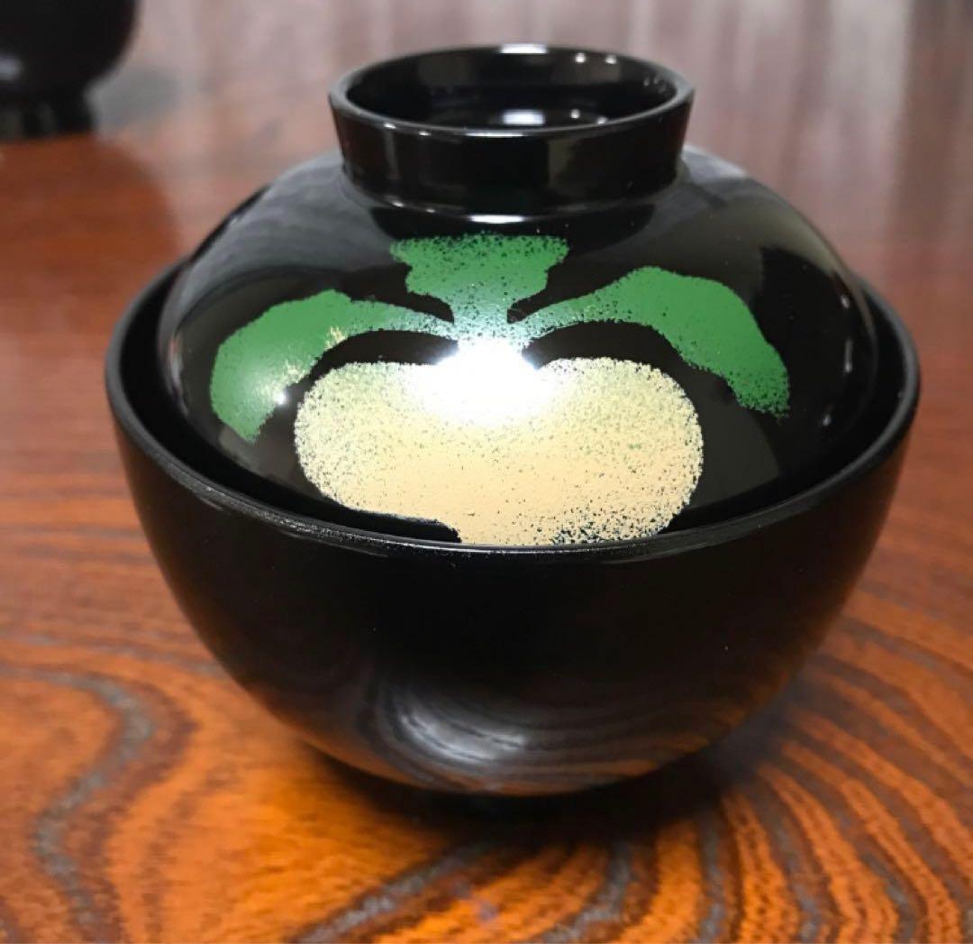 越前塗 野菜　うるし絵 蓋つき　汁椀　5個　絵変り