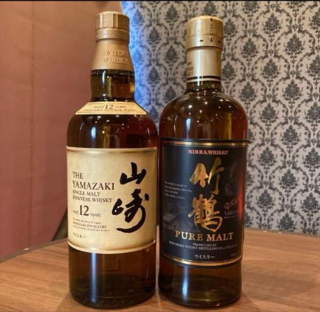 サントリー「山崎12年」ニッカ「竹鶴ピュアモルト」希少 ウィスキー 2本セット