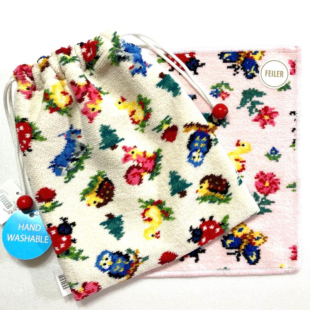 フェイラー ハイジフレンズフォレスト柄のタグ付巾着と 新品未使用のハンカチ