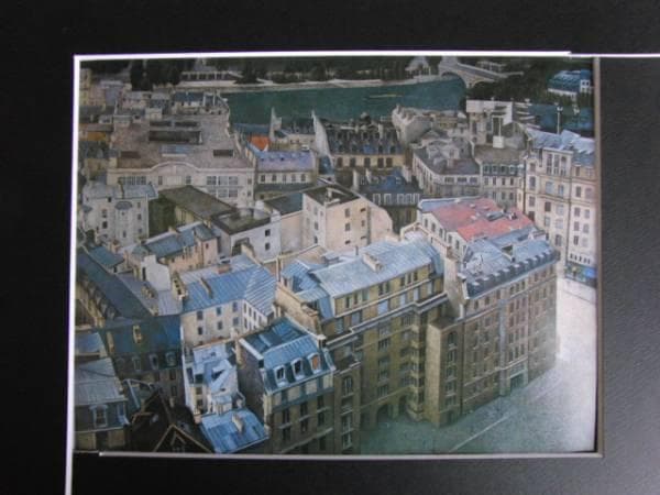 山本知克、河のある街、希少画集画、新品額装付、状態良好