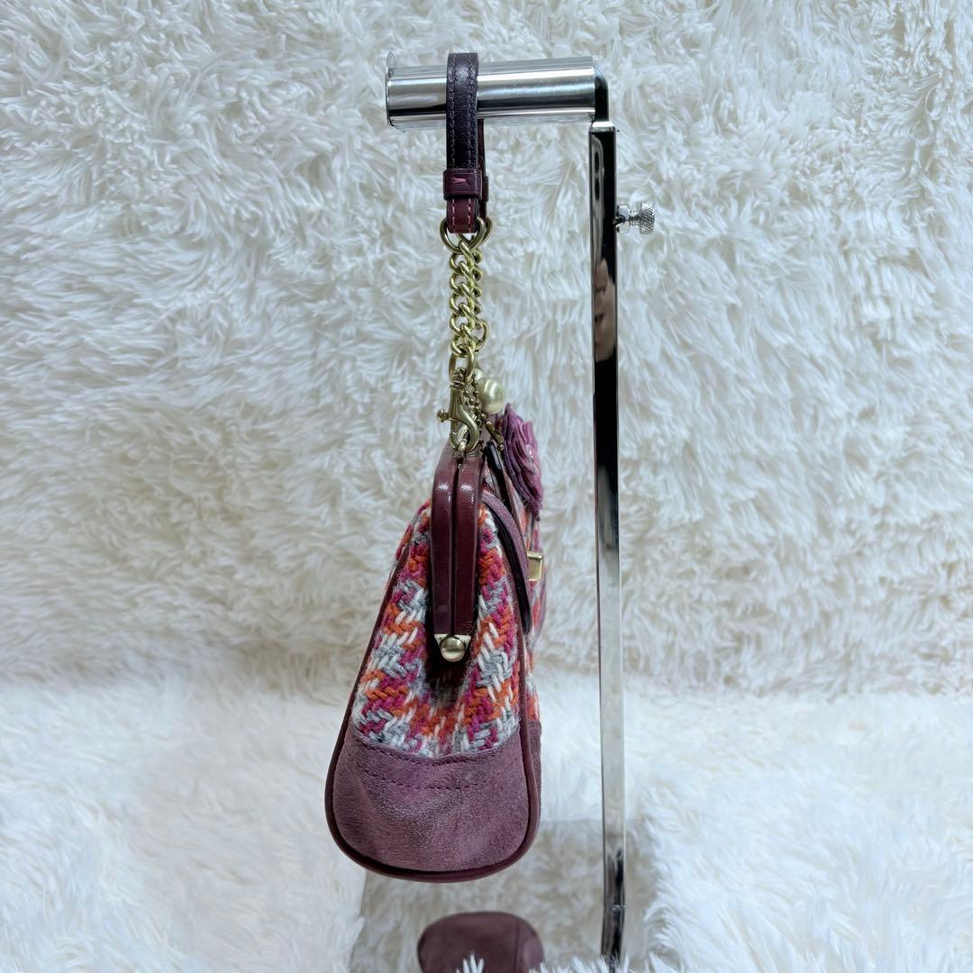 コーチ 8F45 がま口ポーチ ミニバッグ パーティーバッグ ツイード スエード