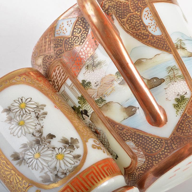 九谷焼　色絵金彩　加賀国　デミカップ　谷口製　酒杯　2点　合せ箱　V　R7000