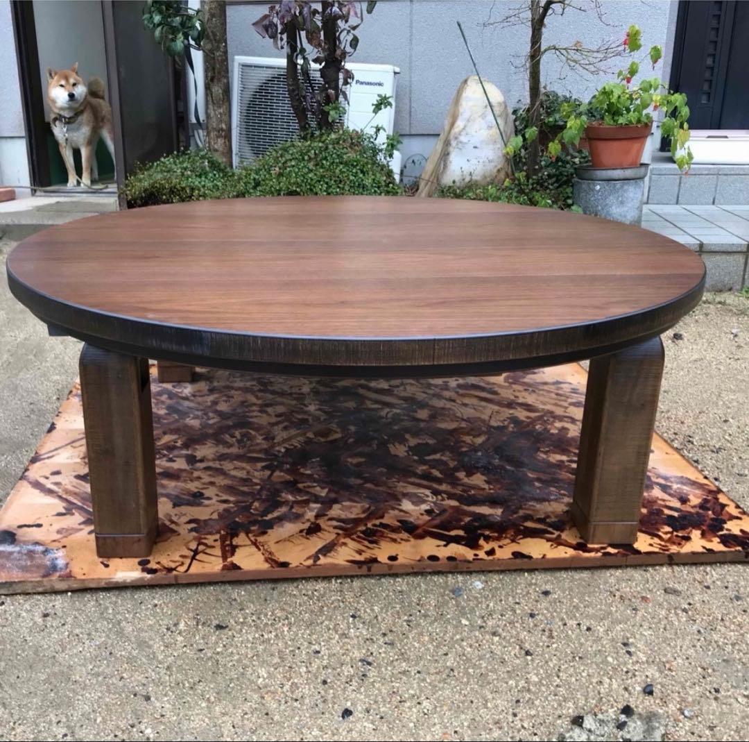 ブラウン木製円形座卓