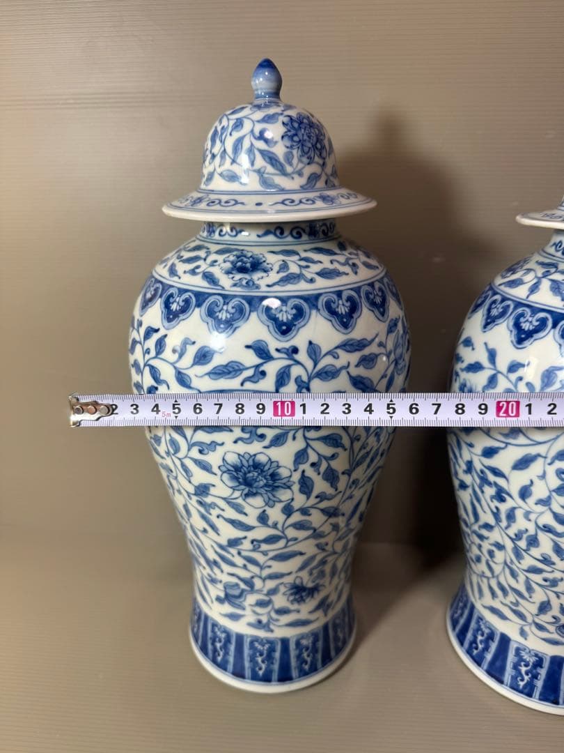 2739 中国骨董　乾隆年製銘　染付青花　沈香壷　2客　時代物