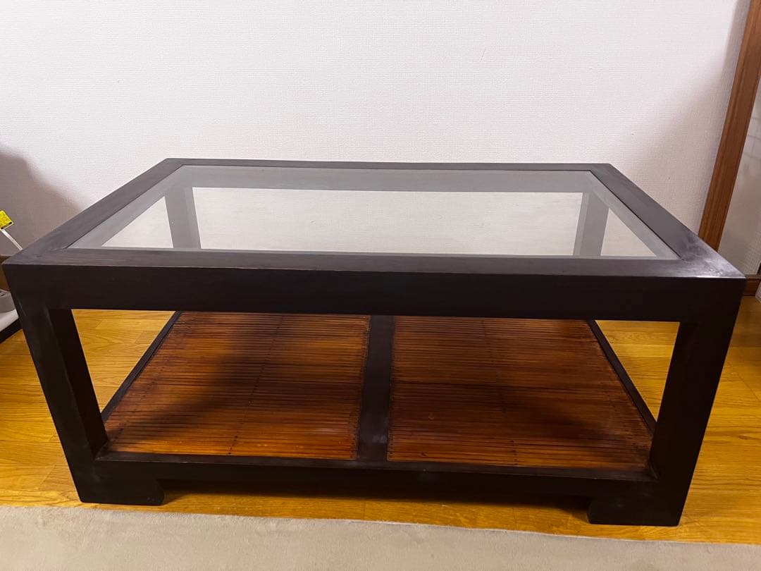 【引き取り限定】アジアンスタイル 木製ガラステーブル