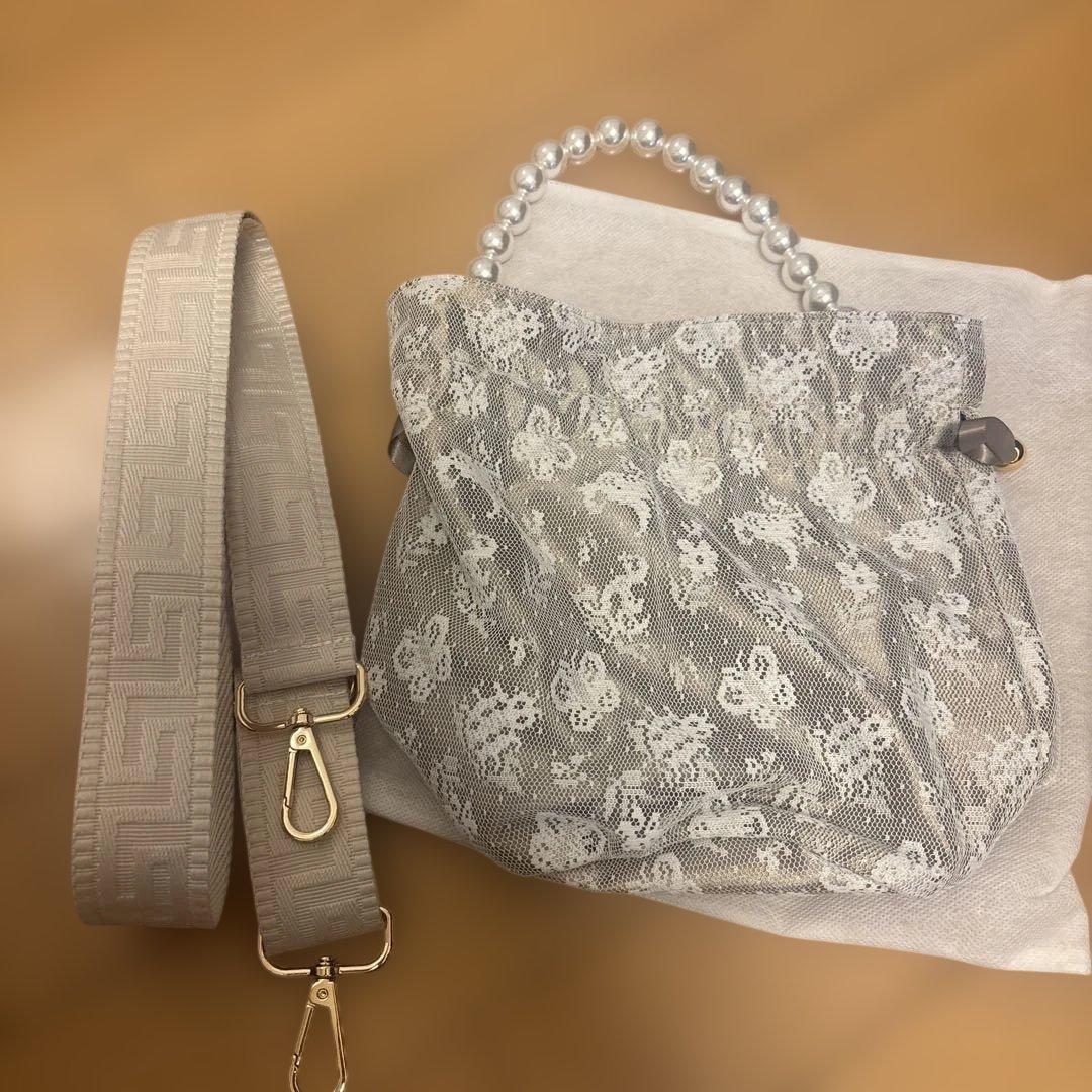 FEILER レース柄 巾着バッグ ベージュ