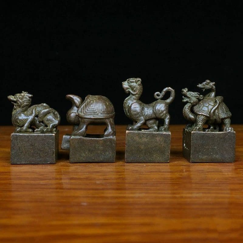 四大神獣 青龍 白虎 朱雀 玄武 神獣印章 子母章 書道具 文房具 工芸品 置物